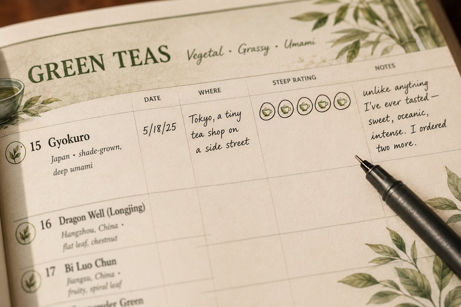 Green Tea Page of the Tea Passport