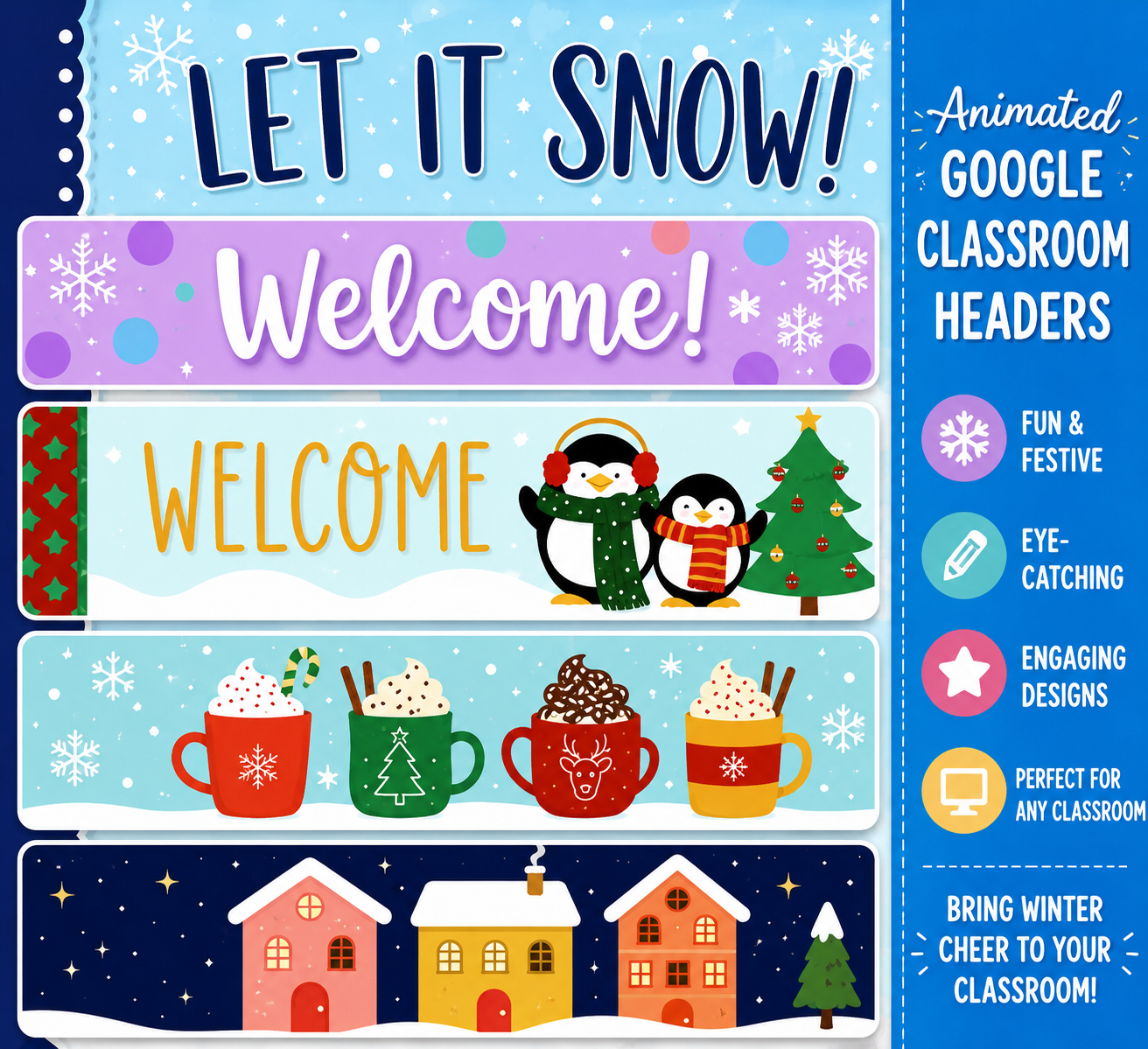 Animated Winter Google Classroom Headers & Banners | December–January Classroom Decor Set 1