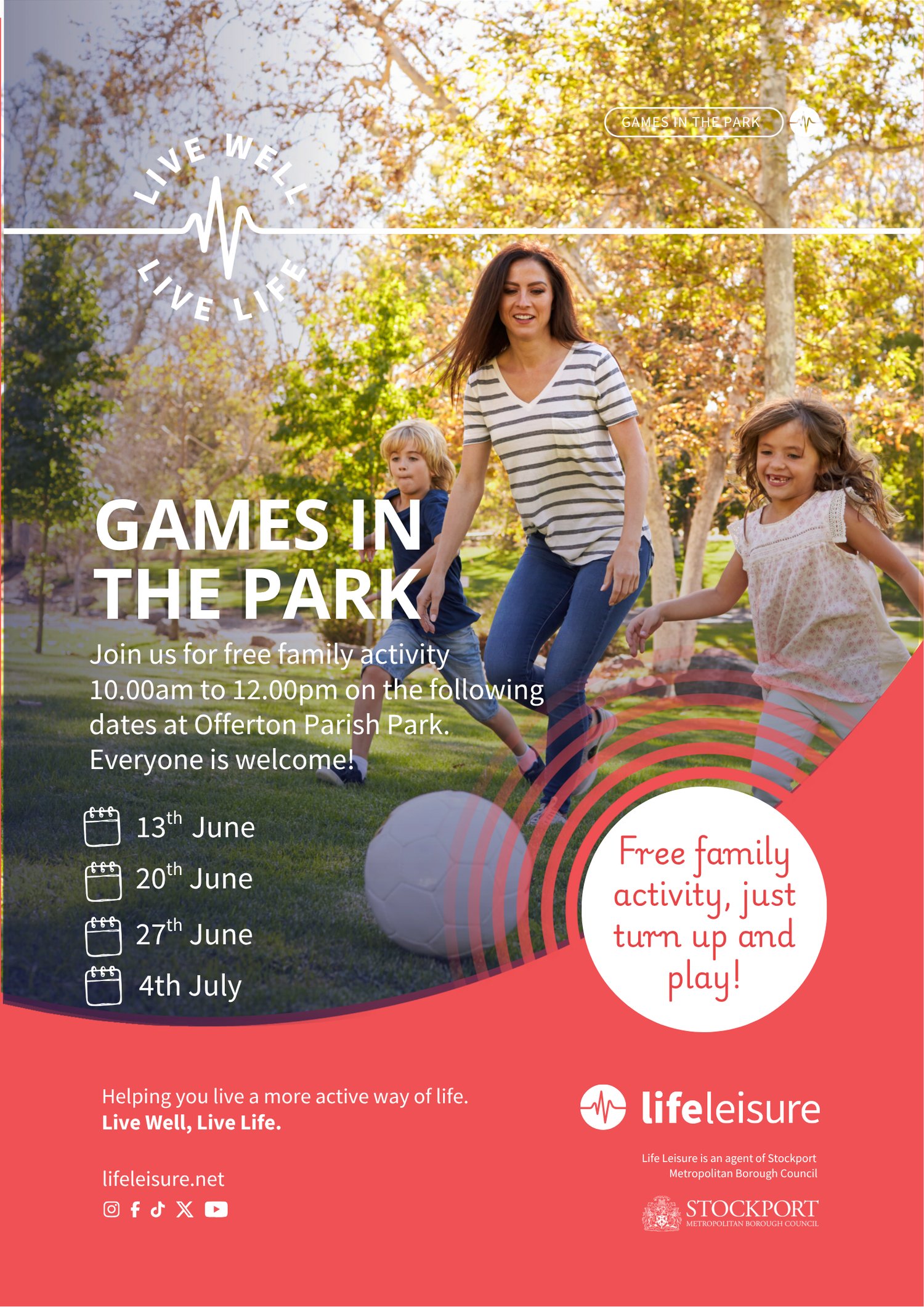 Games in the Park at Offerton Parish Park 10am to 12pm on 13th, 20th, 27th June and 4th July with Life Leisure