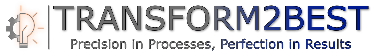 Transform2Best logo featuring a gear and brain icon symbolising process optimisation, business transformation, operational excellence, and continuous improvement consulting services.