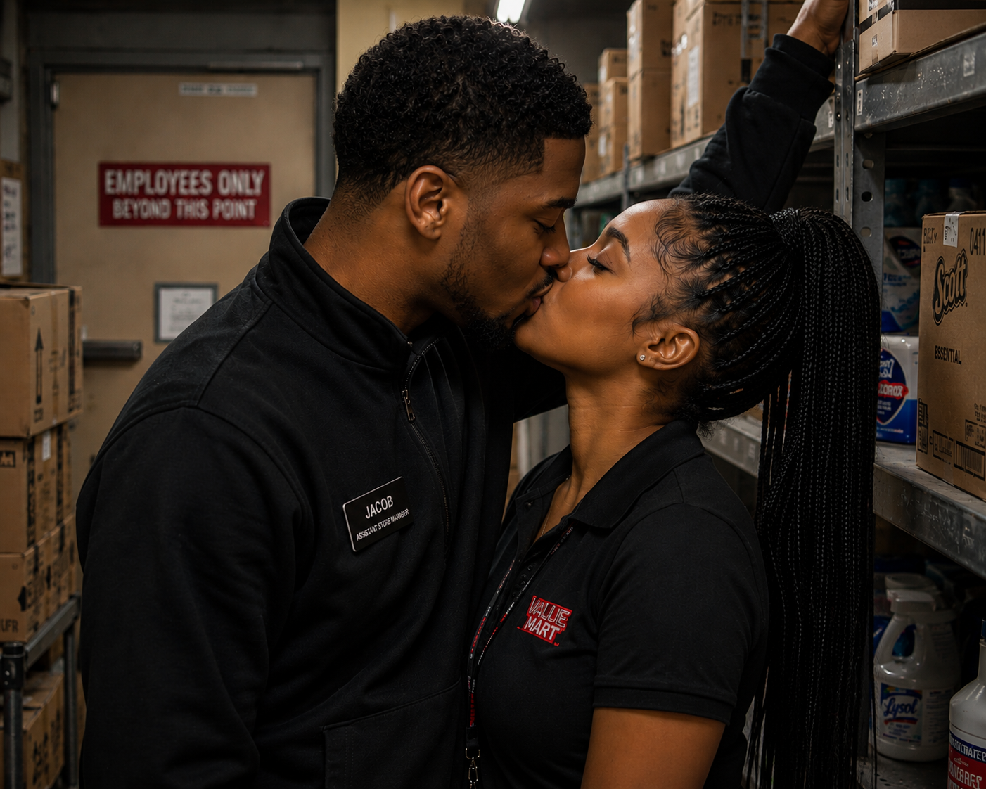 Passionate kiss in the backroom