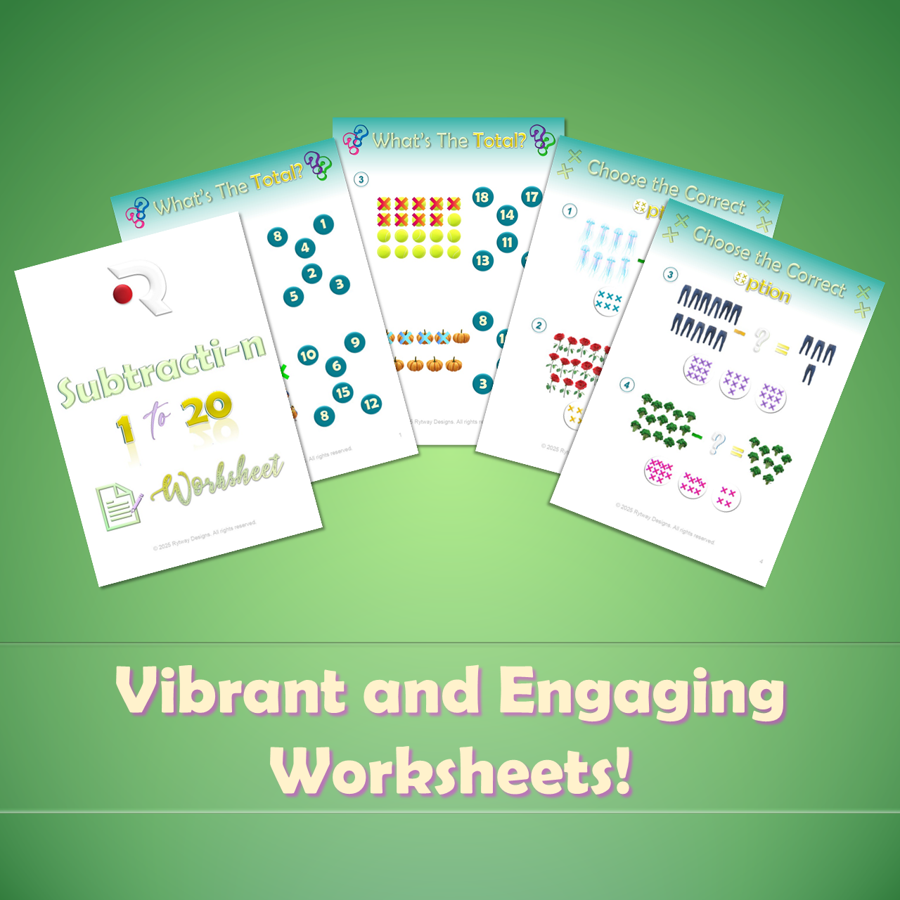 Rytway Designs Arithmetic I - Subtraction (1 - 20) No-prep Lesson and Worksheets