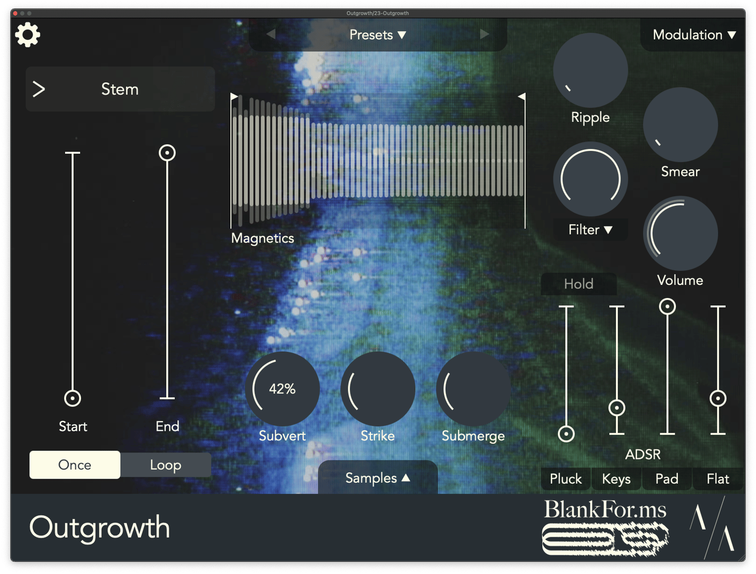 Outgrowth's Subvert control flattening the volume of a sample