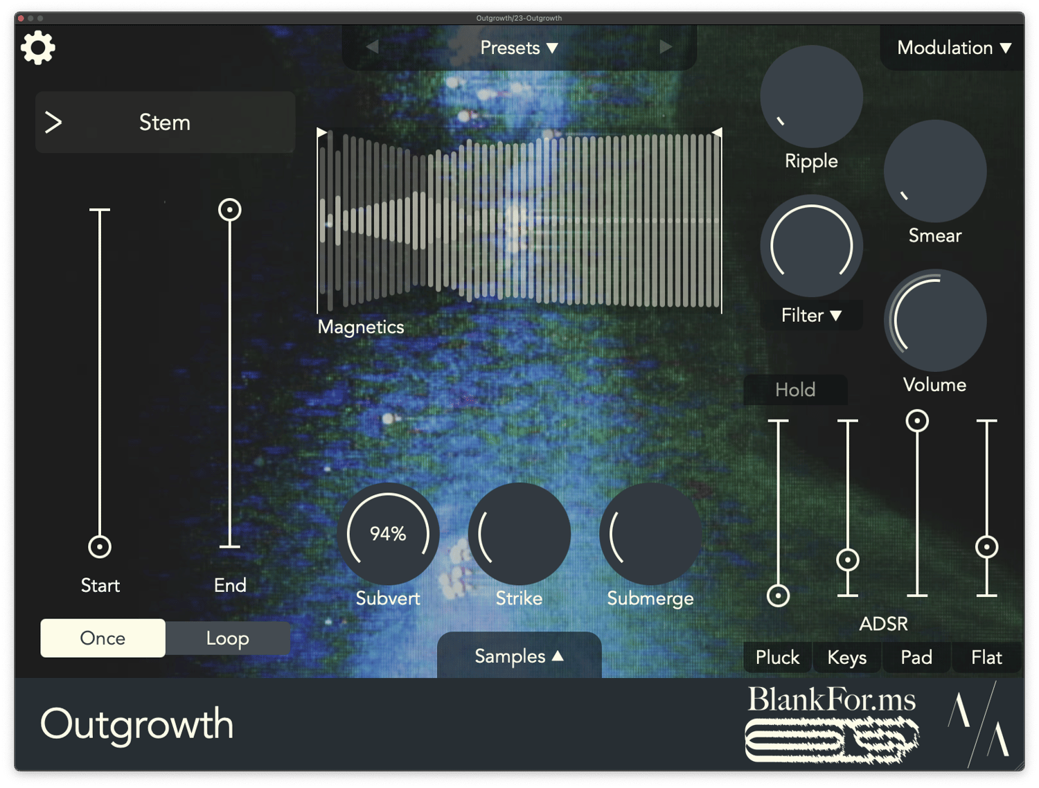 Outgrowth's Subvert control inverting the volume of a sample