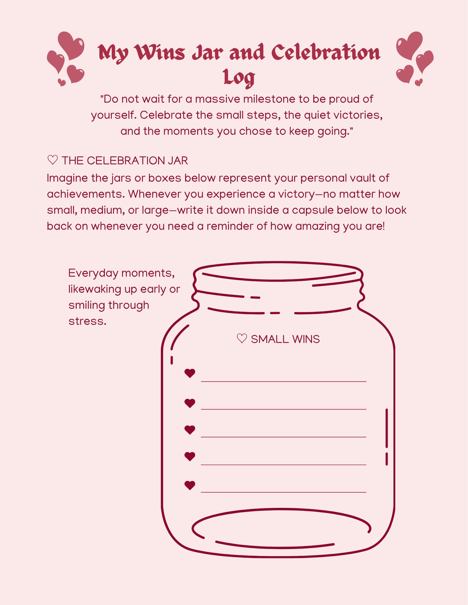 An open, multi-page layout of a self-love workbook template featuring a soft pink aesthetic. Pages include a cover titled "Self-Love Workbook: Guided Exercises to Build Confidence, Set Boundaries & Love Yourself Fully," a self-love quiz, affirmation lists