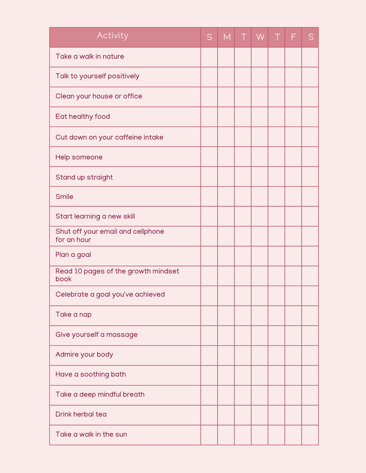 An open, multi-page layout of a self-love workbook template featuring a soft pink aesthetic. Pages include a cover titled "Self-Love Workbook: Guided Exercises to Build Confidence, Set Boundaries & Love Yourself Fully," a self-love quiz, affirmation lists