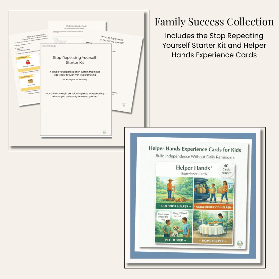 The Family Success Collection includes the Stop Repeating Yourself Starter Kit and the Helper Hands Experience Cards