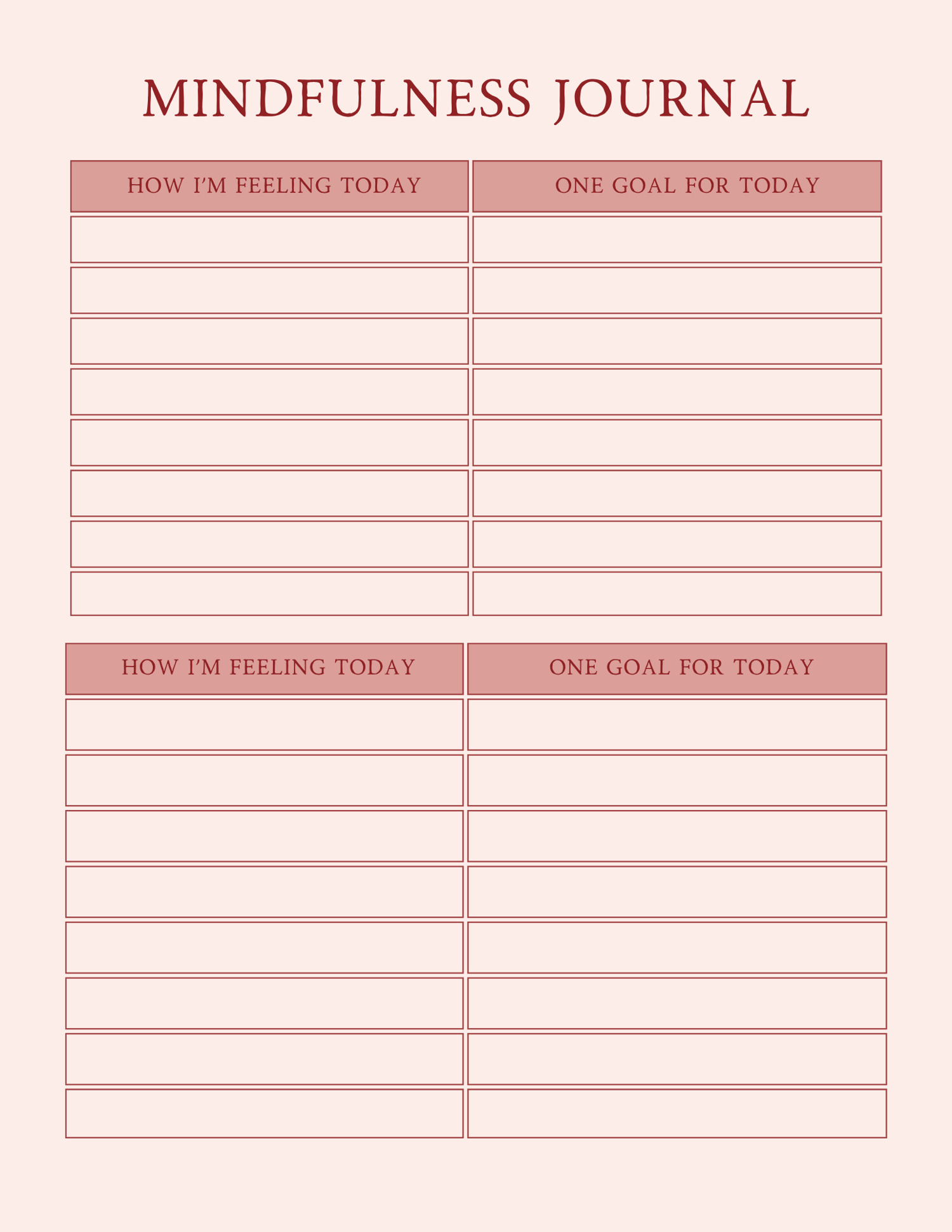 A minimalist, aesthetic planner layout displaying the "Mindfulness Journal," "Gratitude List," and "Positive Self-Talk" worksheets from the 2026 Personal Growth Planner — Daily Habits, Goals & Reflection Pages for a Better You  Printable PDF  Instant Down