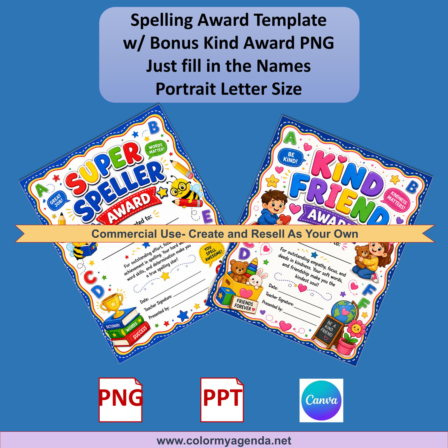 Editable spelling award template