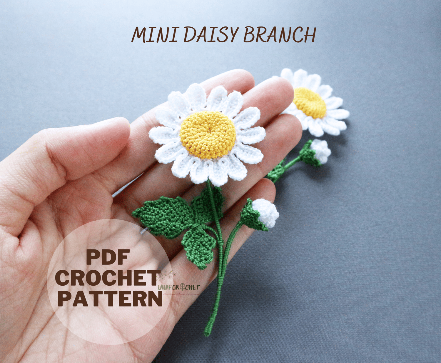 Daisy Branch Crochet Pattern – Delicate Botanical Miniature by lalafcrochet