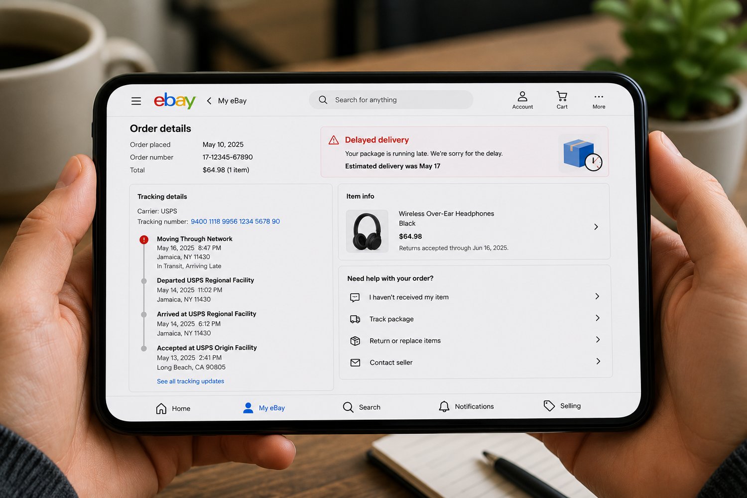 ecommerce customer checking delayed tracking information on mobile phone