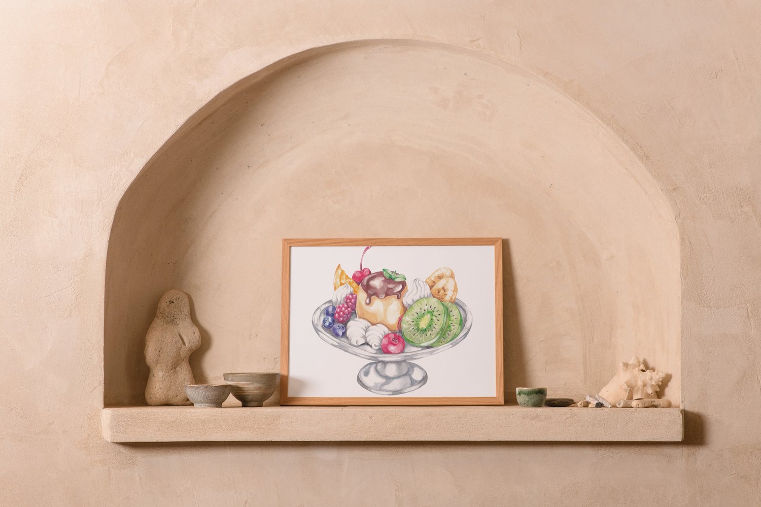 watercolor illustration of creme caramel