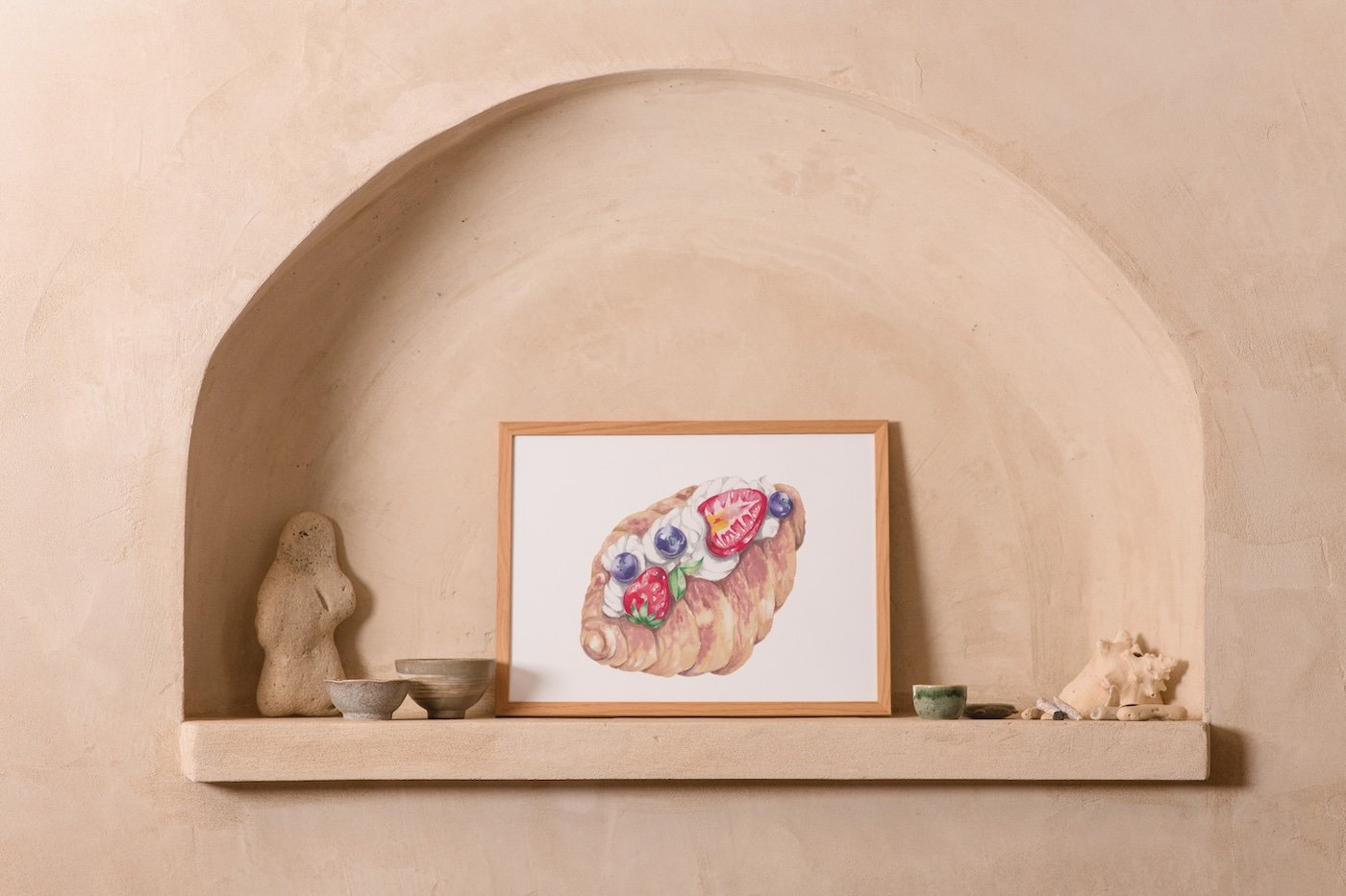 croissant with fruits watercolor illustration