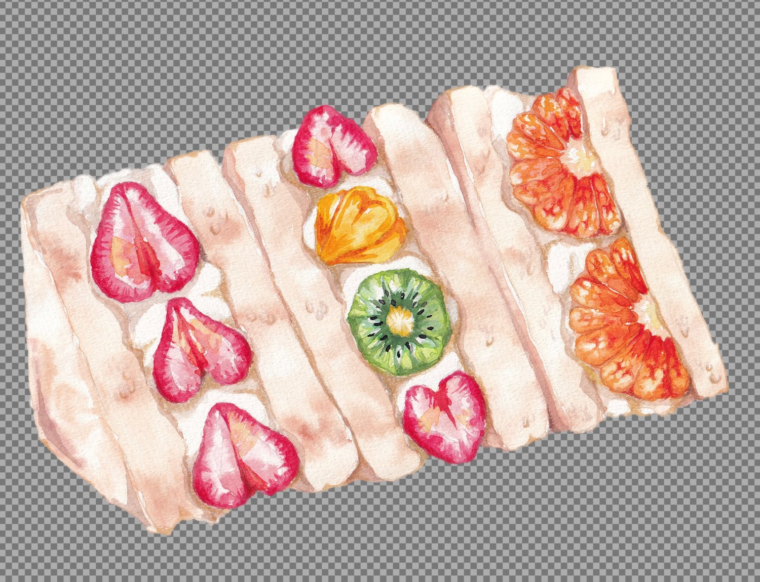 watercolor illustration of japanese fruits sandwiches