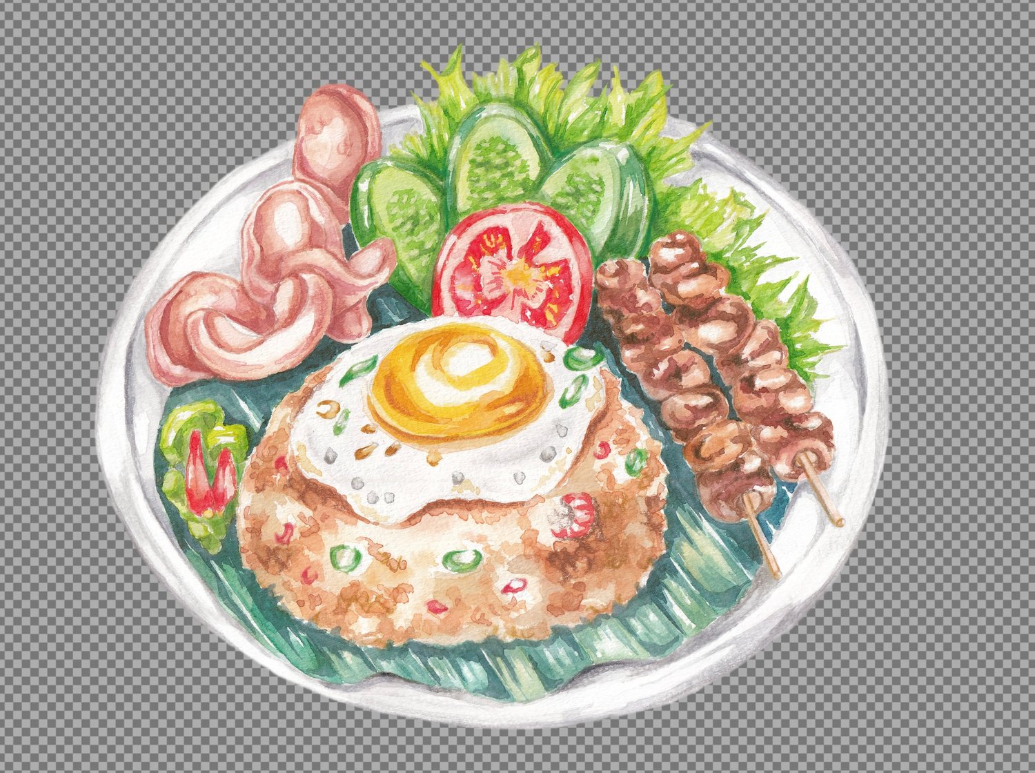 nasi goreng watercolor illustration