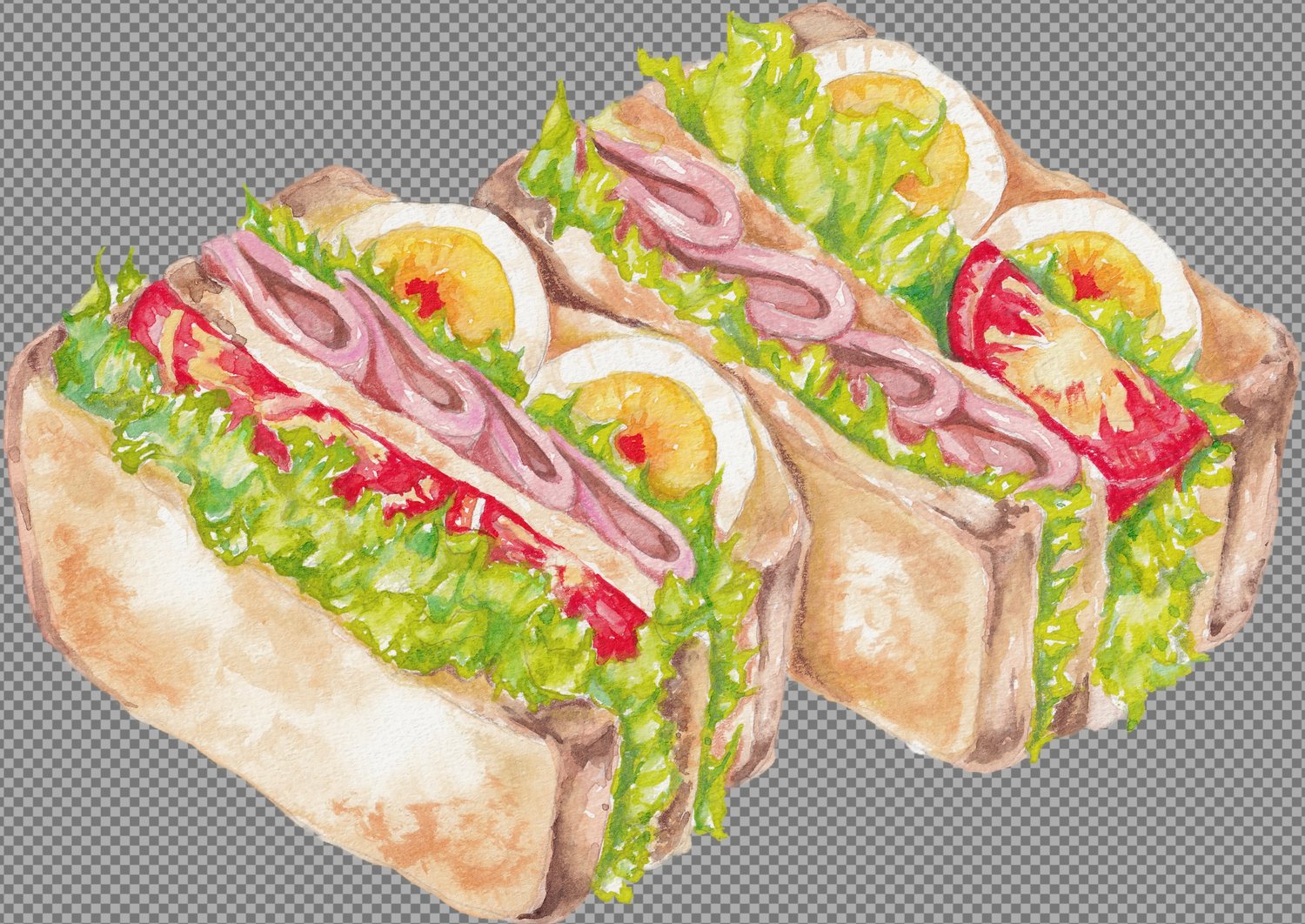 watercolor illustration of sandwiches