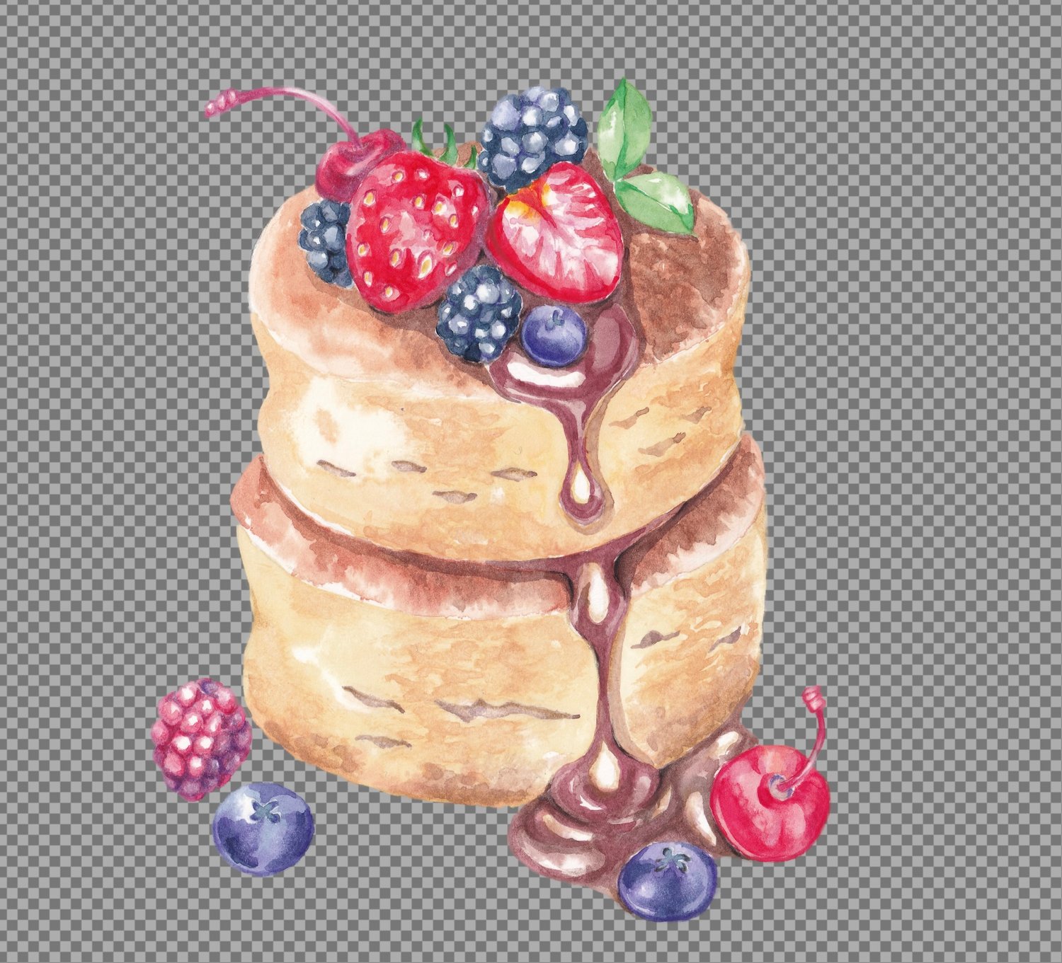 japanese souffle pancakes watercolor illustration