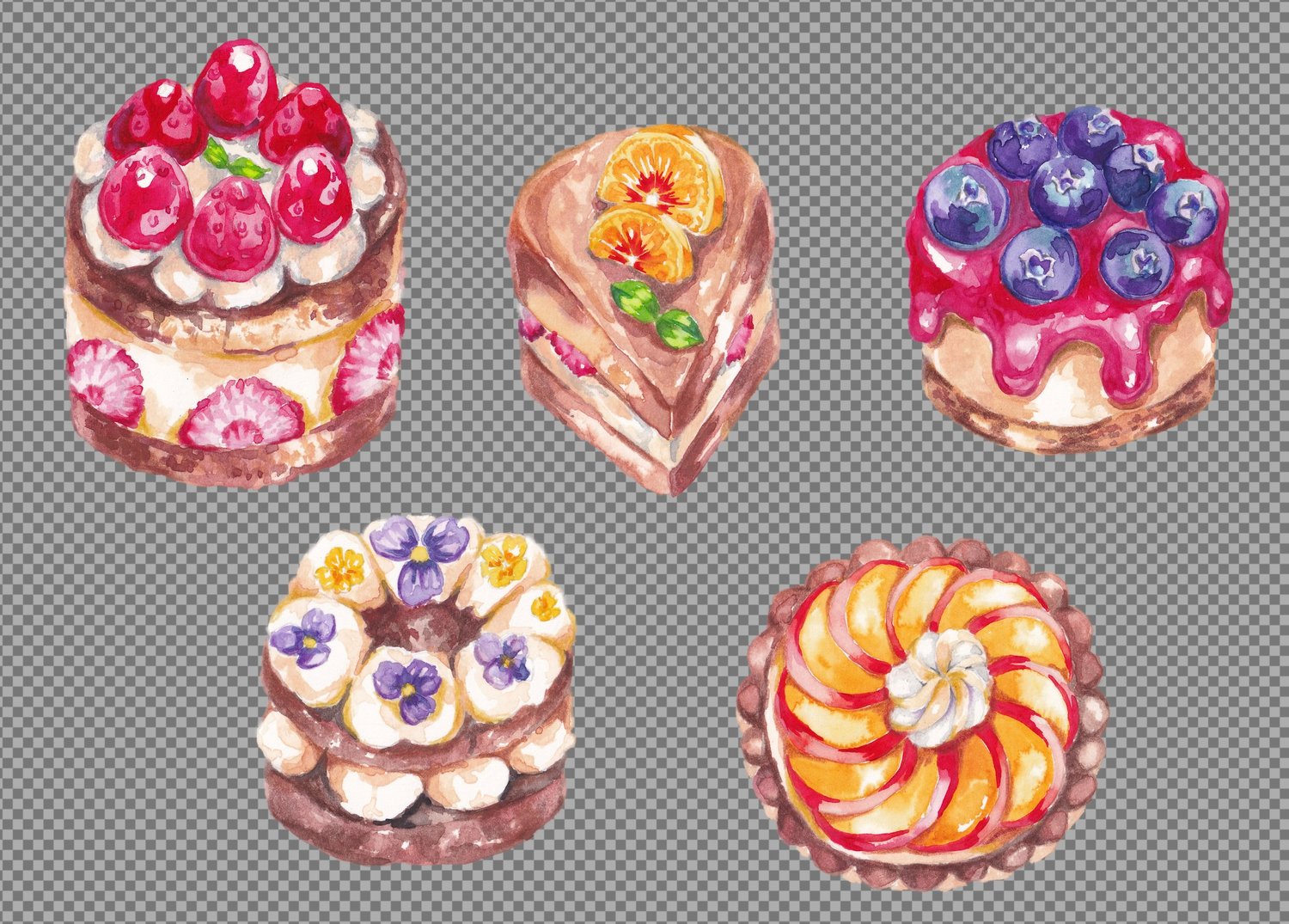 watercolor illustrations of petit four
