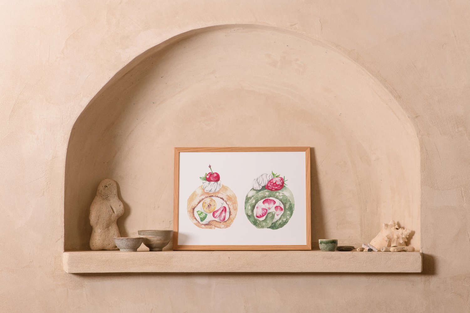 watercolor illustration of swiss roll