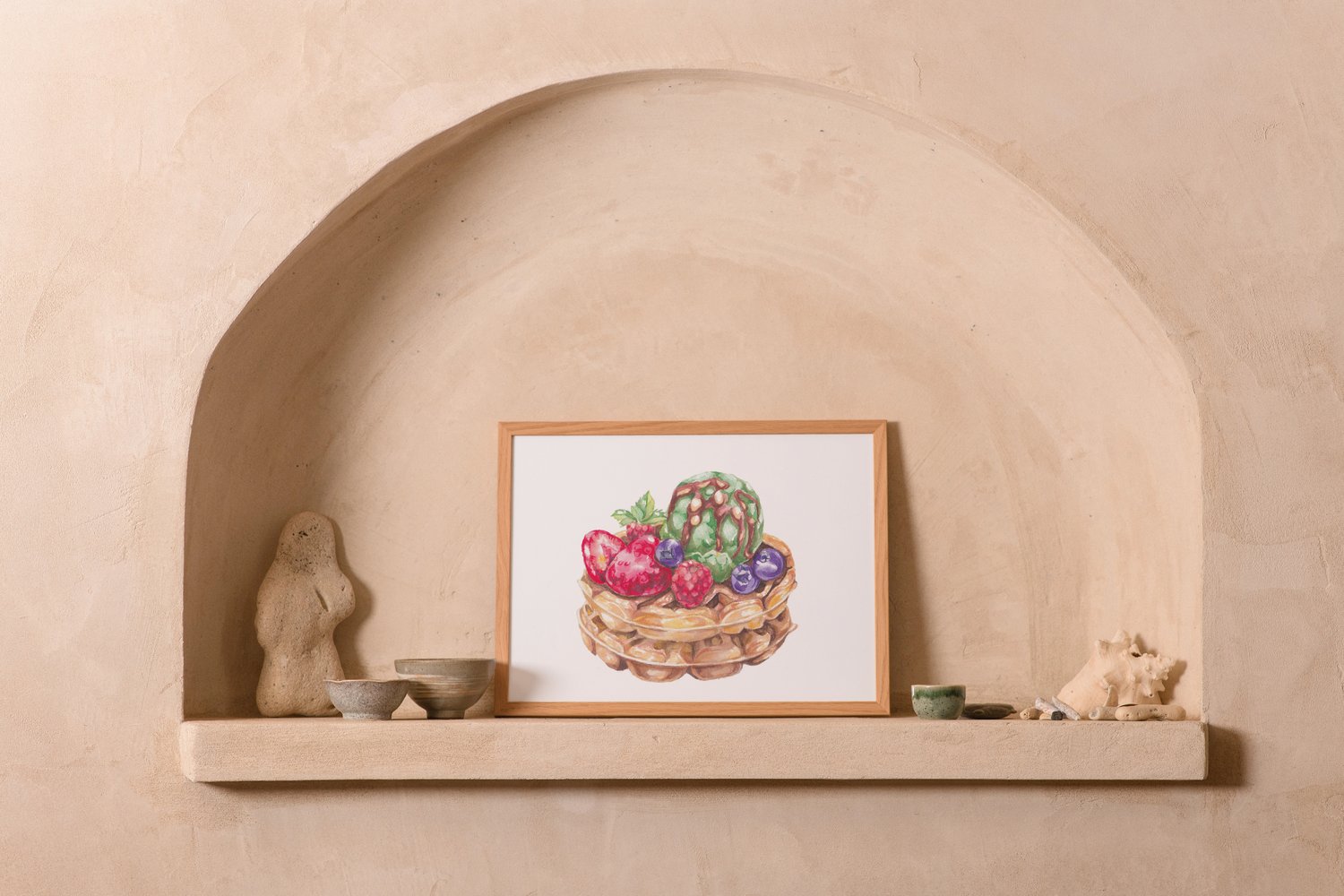 watercolor illustration of waffles