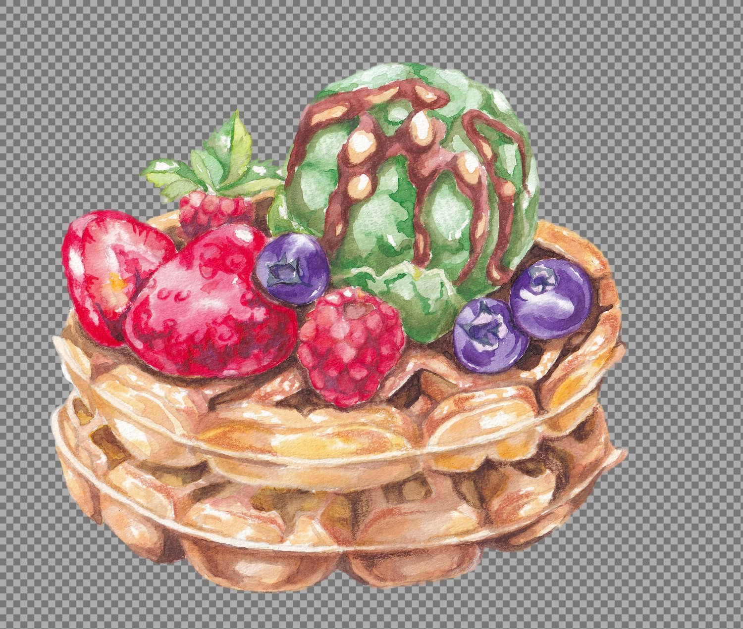 waffles watercolor illustration
