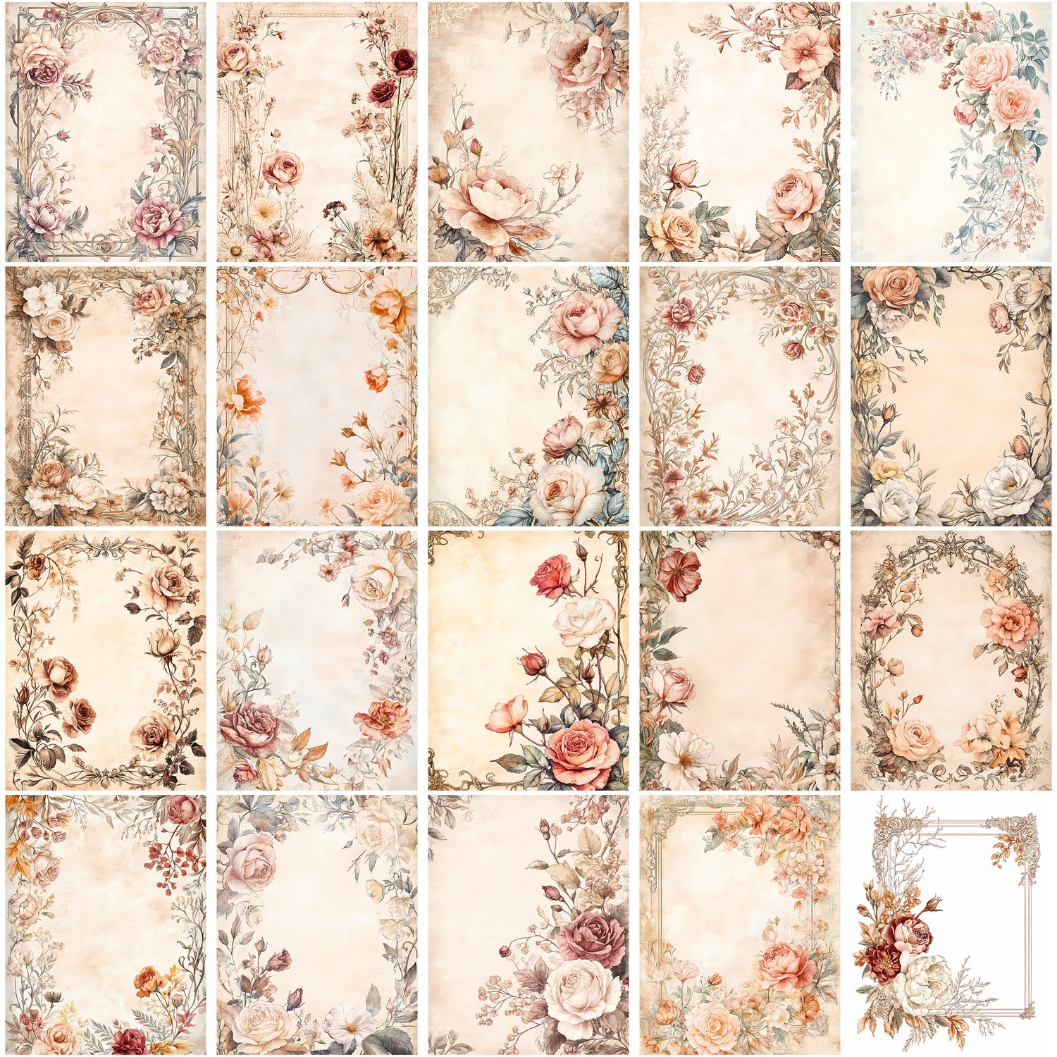 Faded Roses Printable Junk Journal Pages Vintage Floral Scrapbook Paper ...