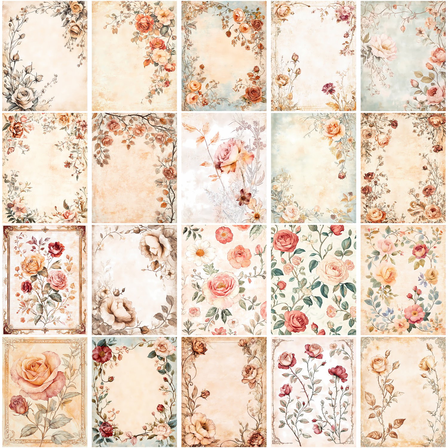 Faded Roses Printable Junk Journal Pages Vintage Floral Scrapbook Paper ...