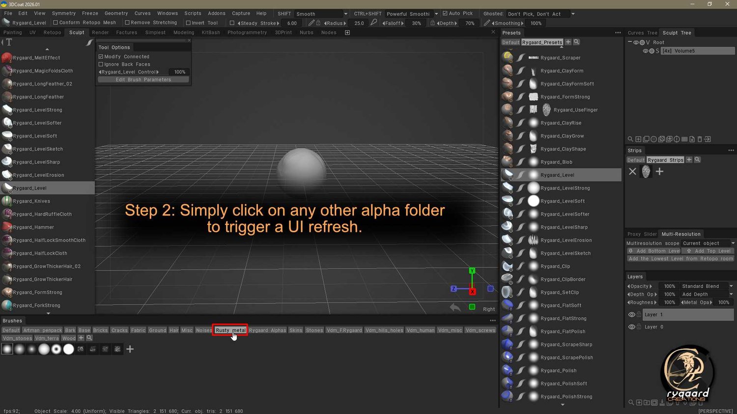 Simply click on any other alpha folder to trigger a UI refresh.