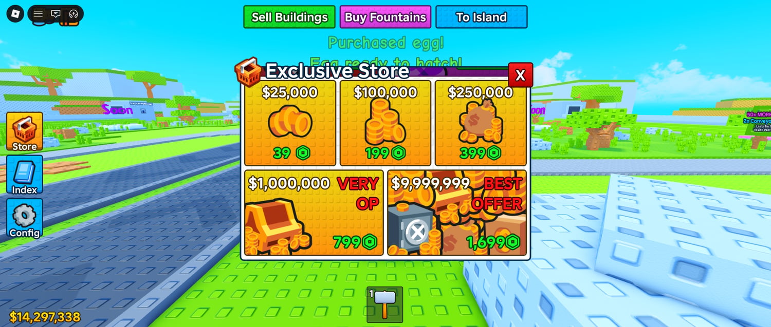 Passive income mechanics in Roblox game