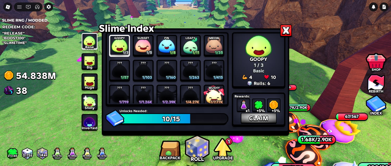 Inventory system for slime simulator