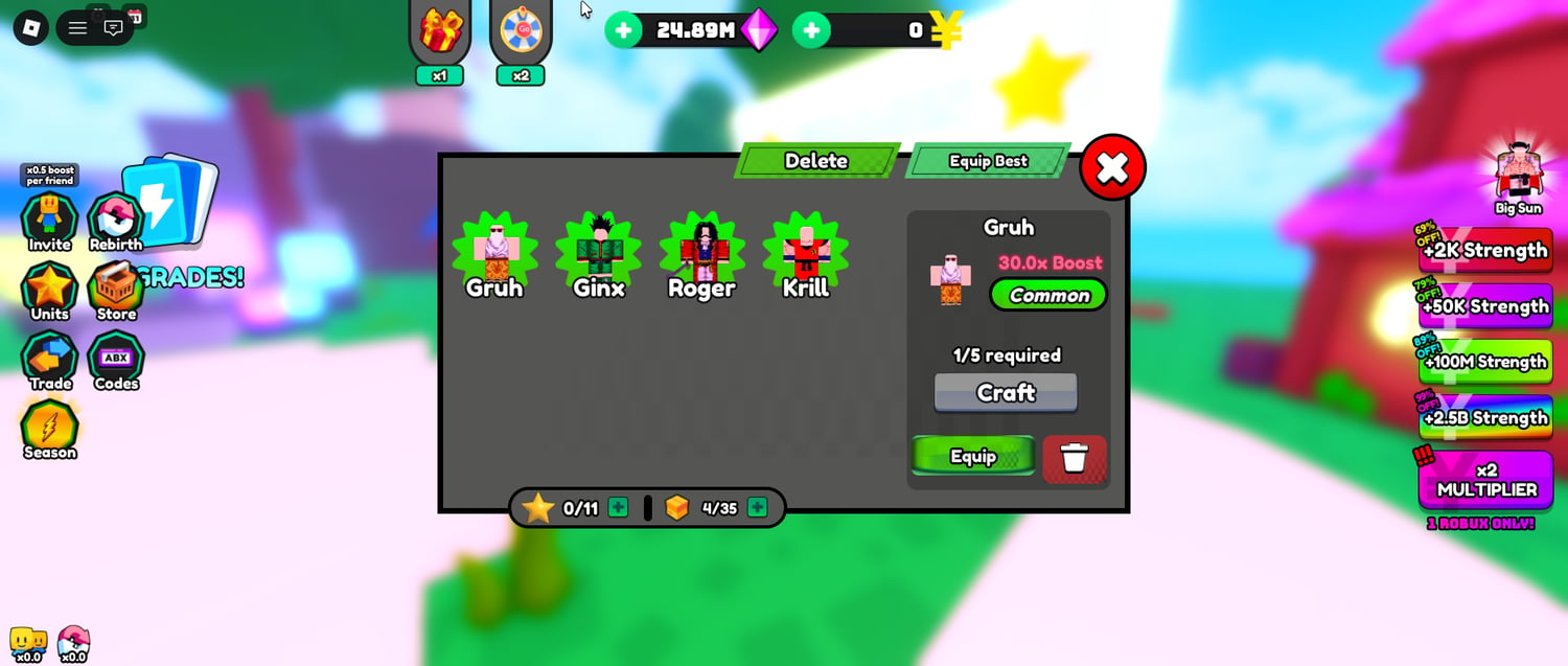 Anime fighter unit collection interface Roblox
