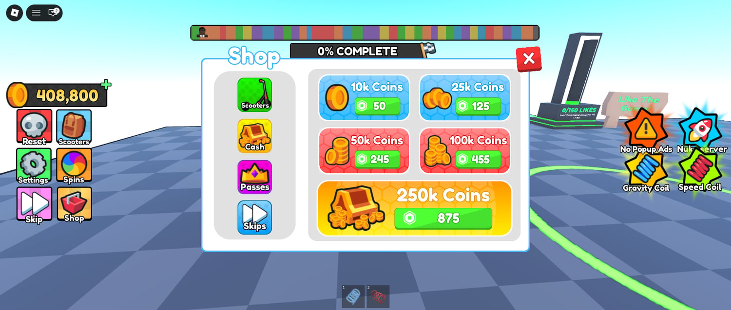 Shop interface for scooter upgrades Roblox