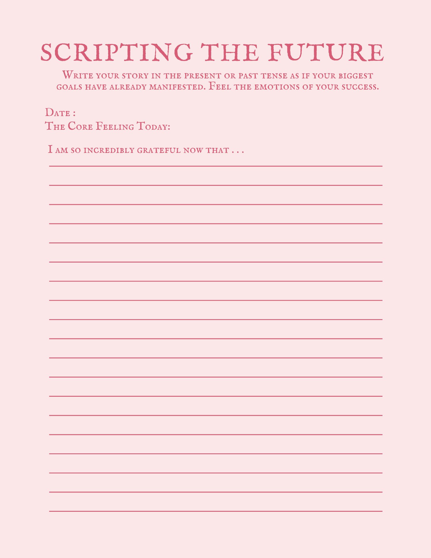 Scripting the future template to manifest goals in the present tense.