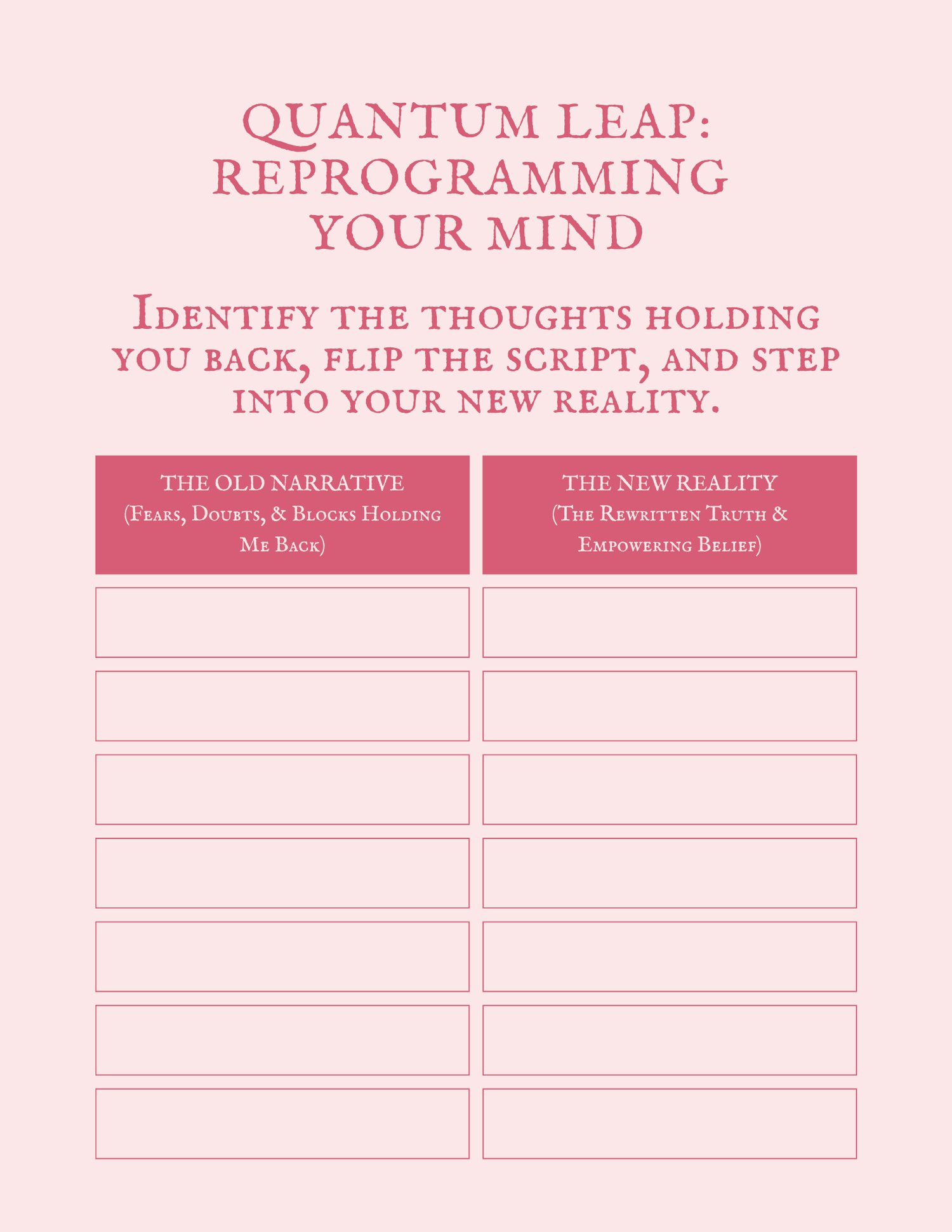 "Quantum Leap" worksheet for identifying blocks and rewriting your narrative.