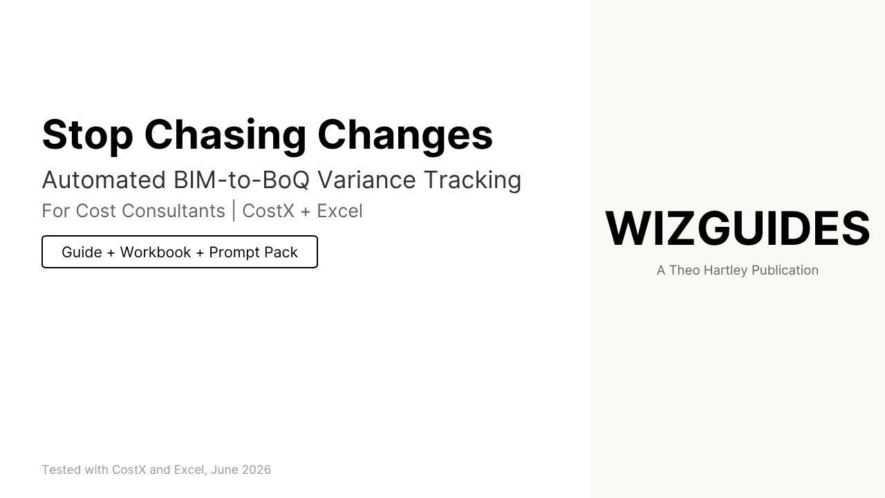 Black, white, cream image with text for cover of BMI-toBoQ variance tracking guide