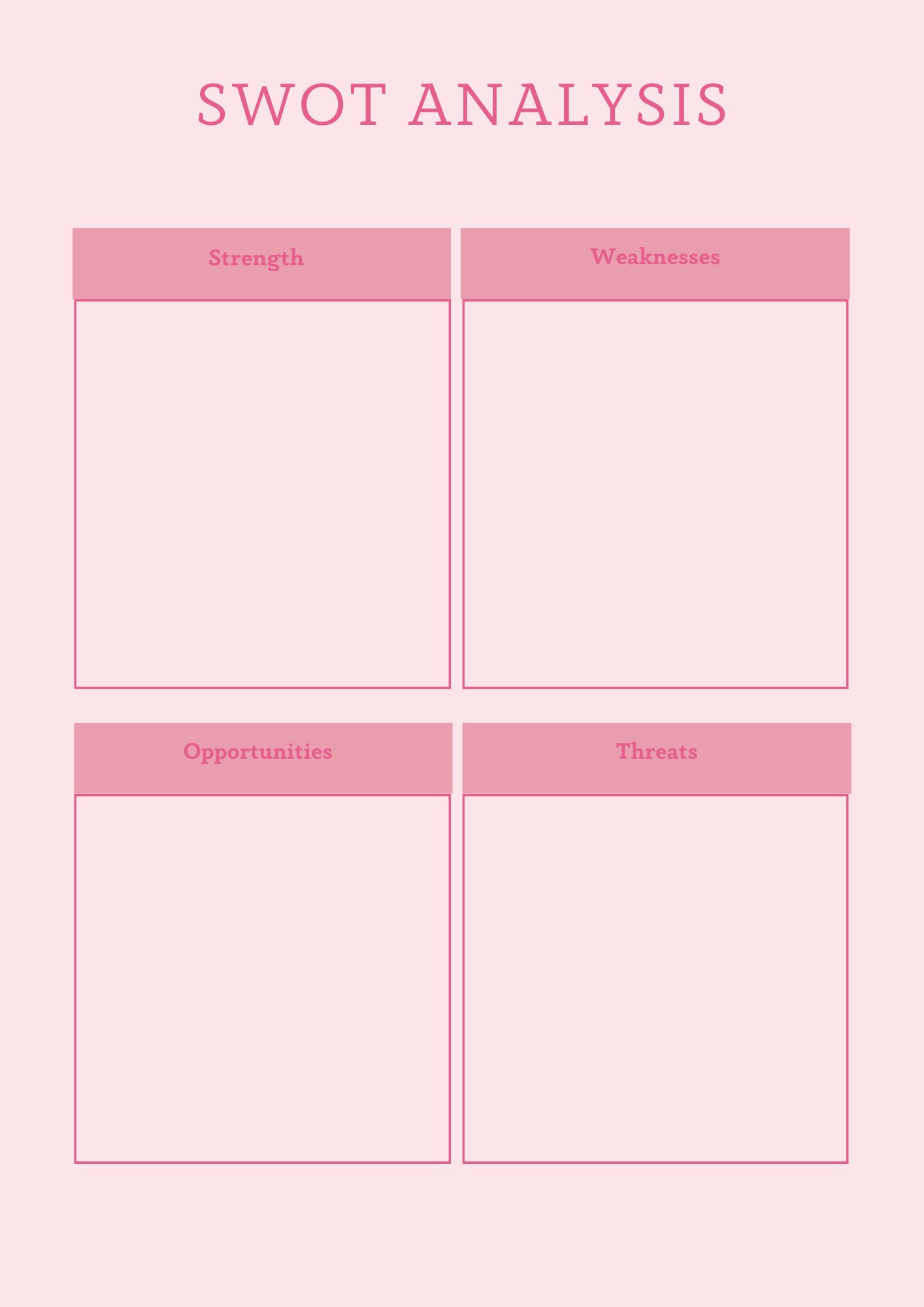 SWOT analysis template page for new business planning.