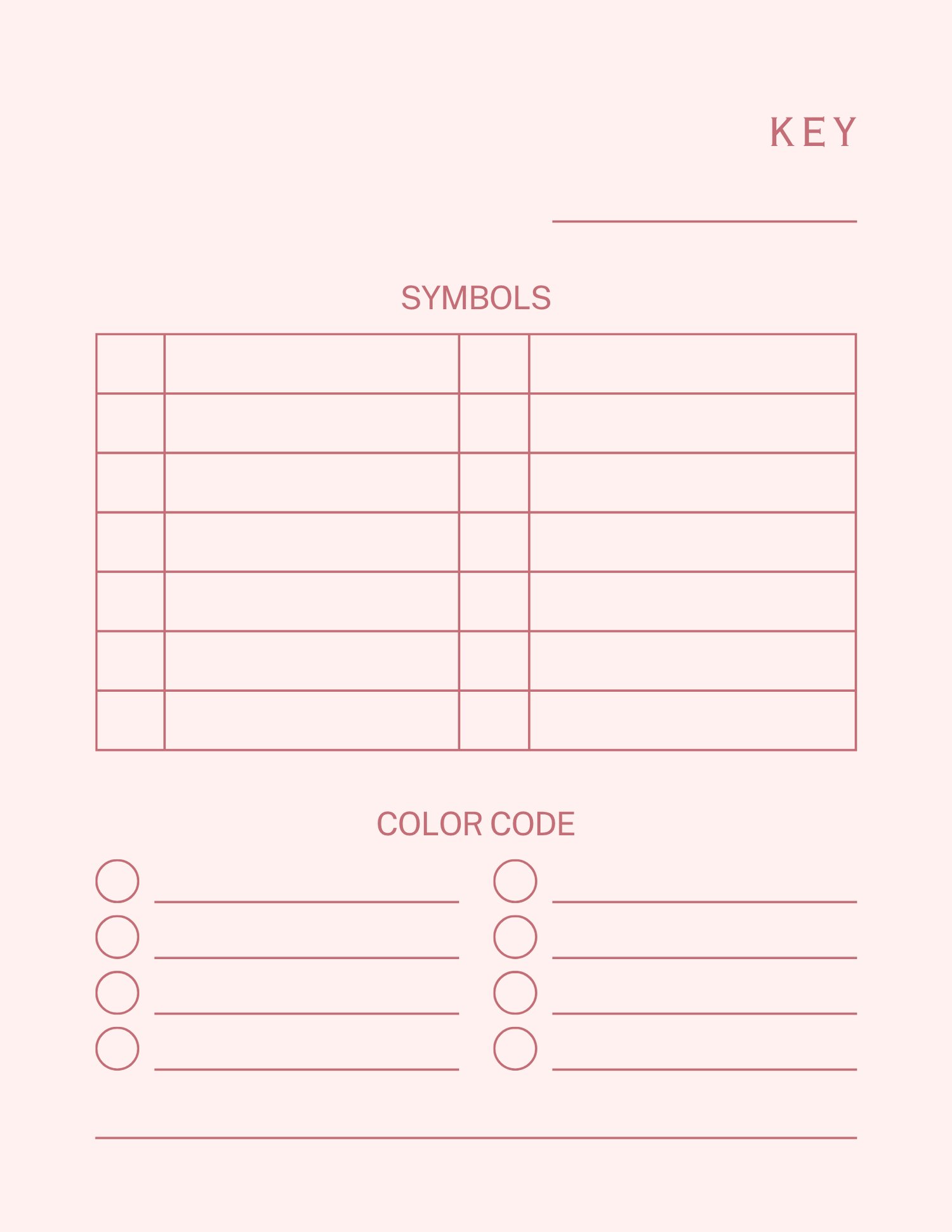 Planning symbols key and color code reference char
