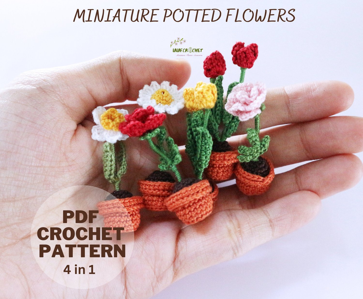 lalafcrochet crochet miniature potted flowers