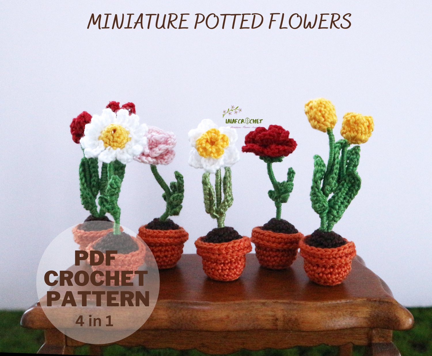 lalafcrochet crochet miniature potted flowers