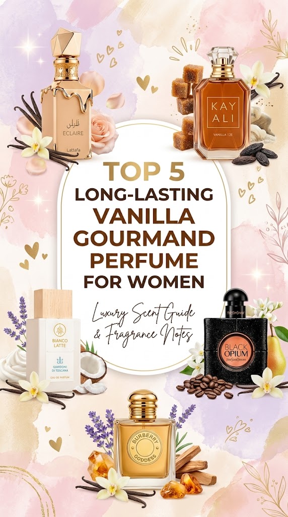 Discover the top 5 long-lasting vanilla gourmand perfumes for women, including Lattafa Eclaire, Bianco Latte, Kayali Vanilla 28, Black Opium Le Parfum, and Burberry Goddess. Sweet, cozy, and compliment-worthy fragrances.Top 5 Long-Lasting Vanilla Gourmand