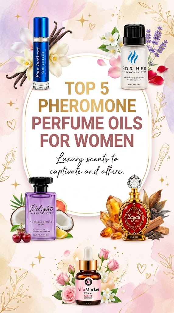 Discover the top 5 pheromone perfume oils for women, including Pure Instinct, RawChemistry, Swiss Arabian Layali Rouge, and Alfamarker Flame NEXT. Popular attraction scents with long-lasting appeal.