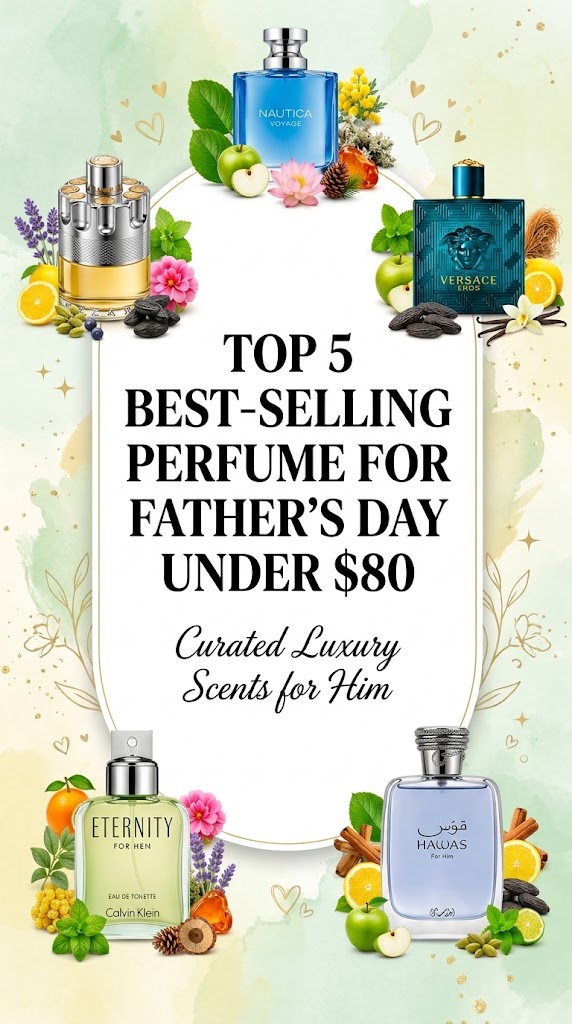 Discover the top 5 best-selling Father's Day perfumes under $80. Compare Nautica Voyage, Versace Eros, Rasasi Hawas, Calvin Klein Eternity, and Azzaro Wanted with review highlights and gift ideas.