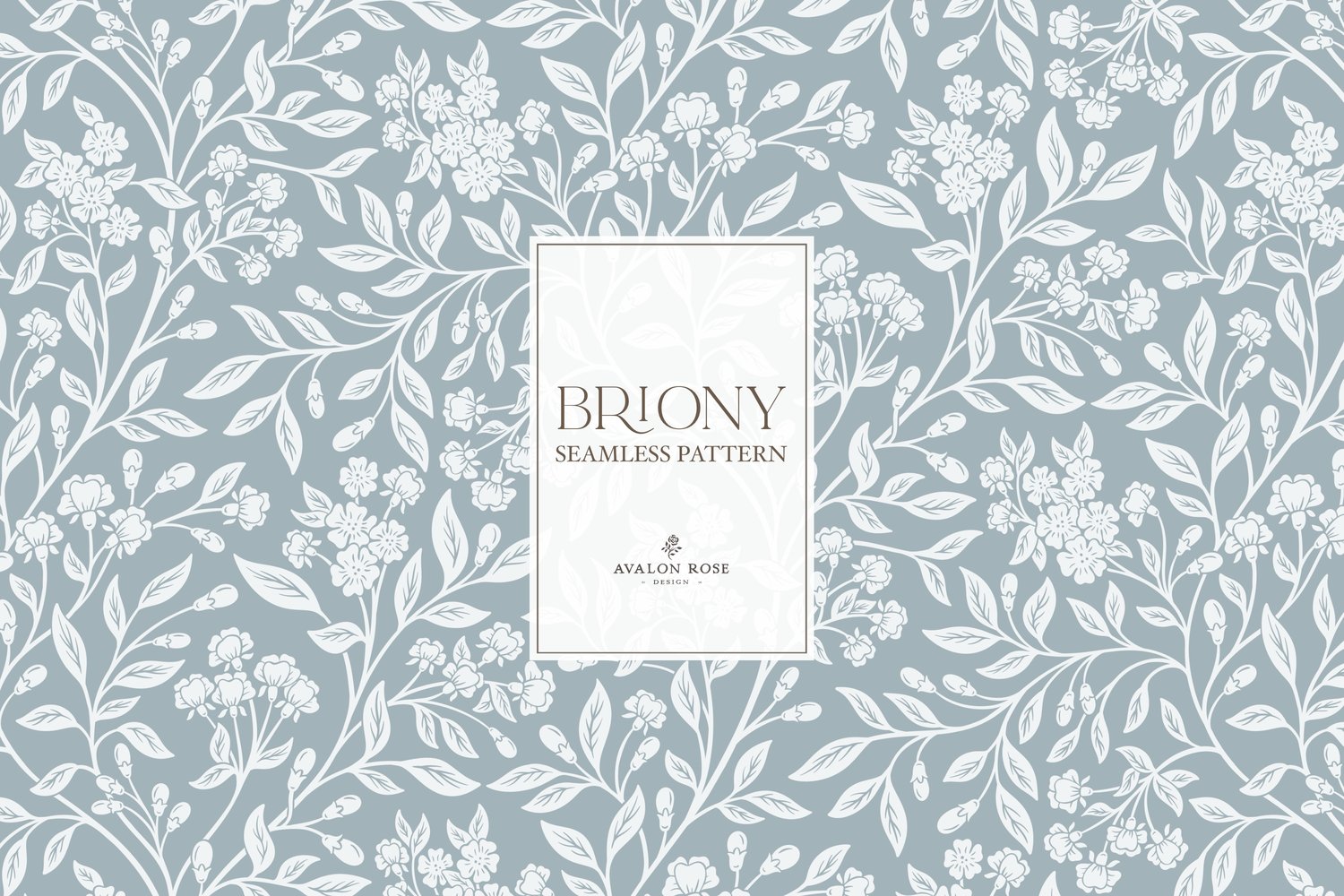 Vintage-inspired farmhouse style seamless surface pattern featuring intertwined climbing florals and leaves in pale blue and gray