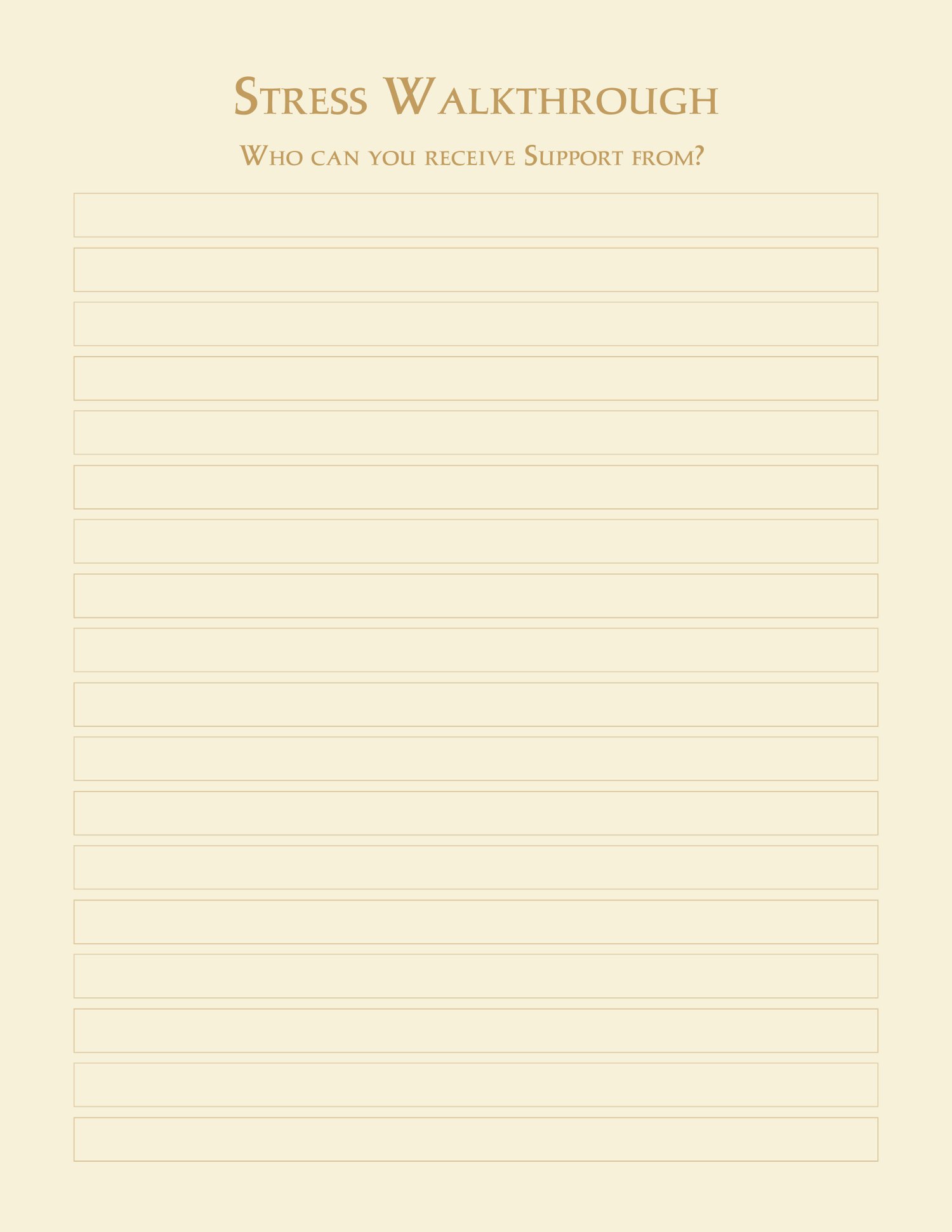 Support network planning section of the stress relief journal.
