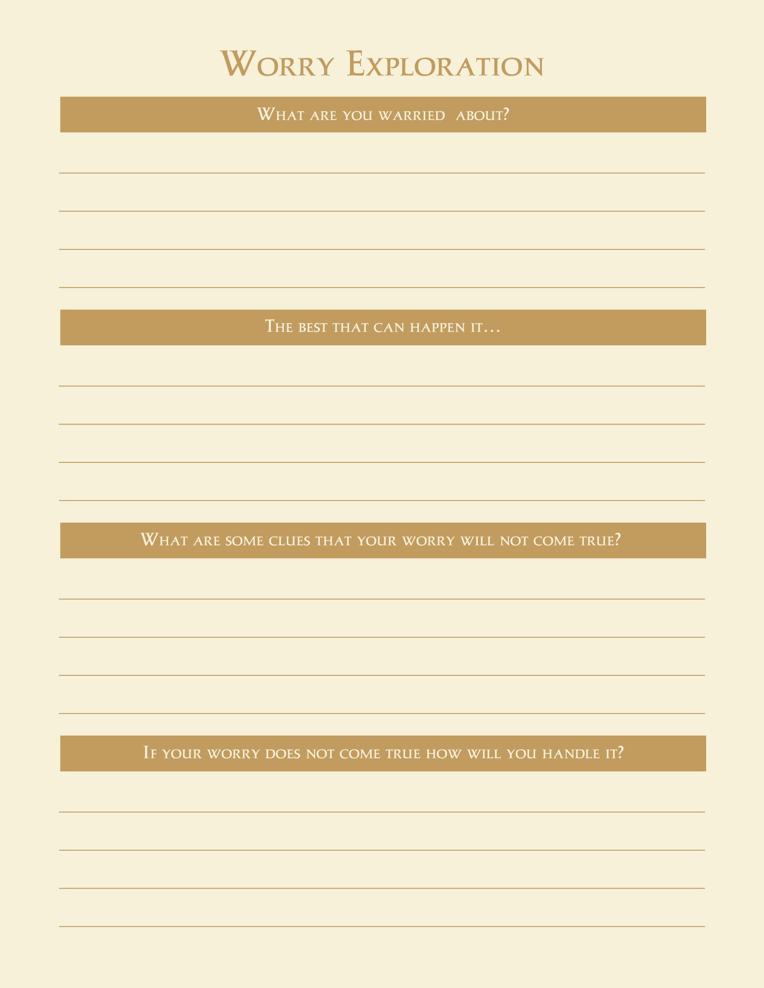 Digital planner page showing Worry Exploration prompts to release anxiety.