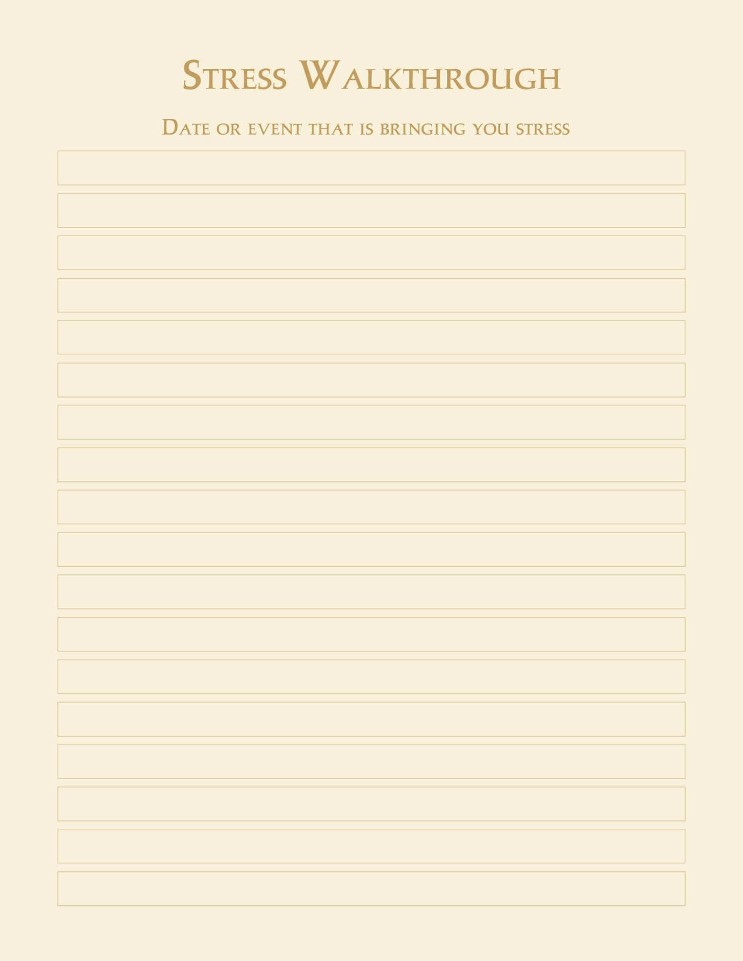Stress Walkthrough template for managing specific stressful events.