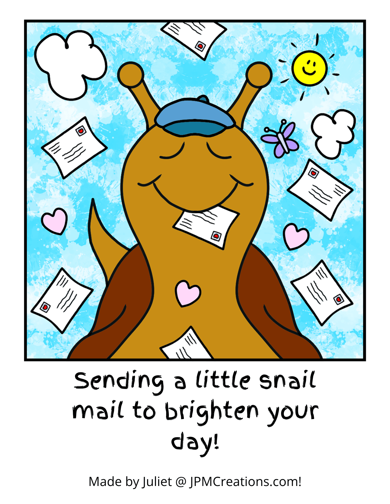 Cute Snail You’ve Got Mail Tent Coloring Postcard
