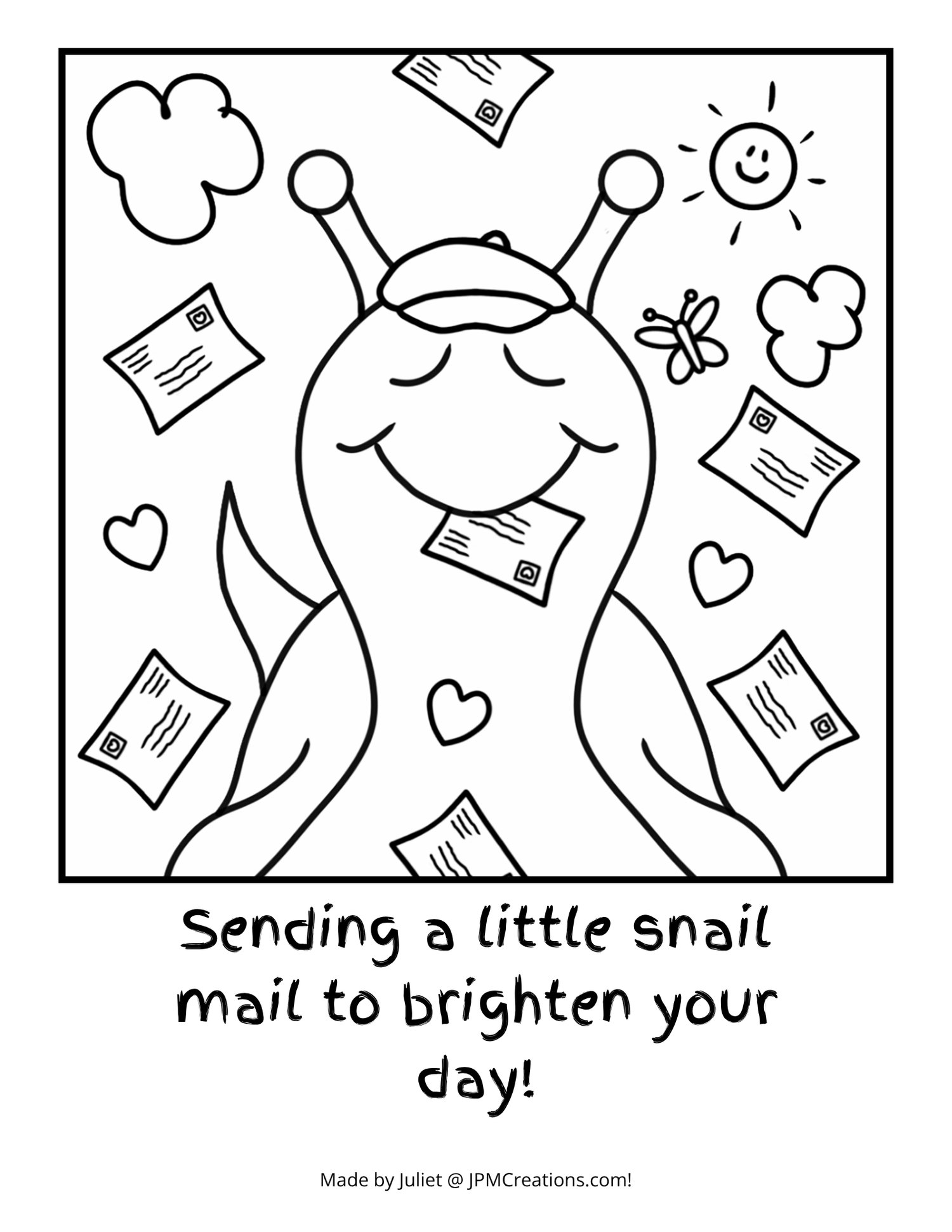 Cute Snail You’ve Got Mail Coloring Page (Letter Size With Text)