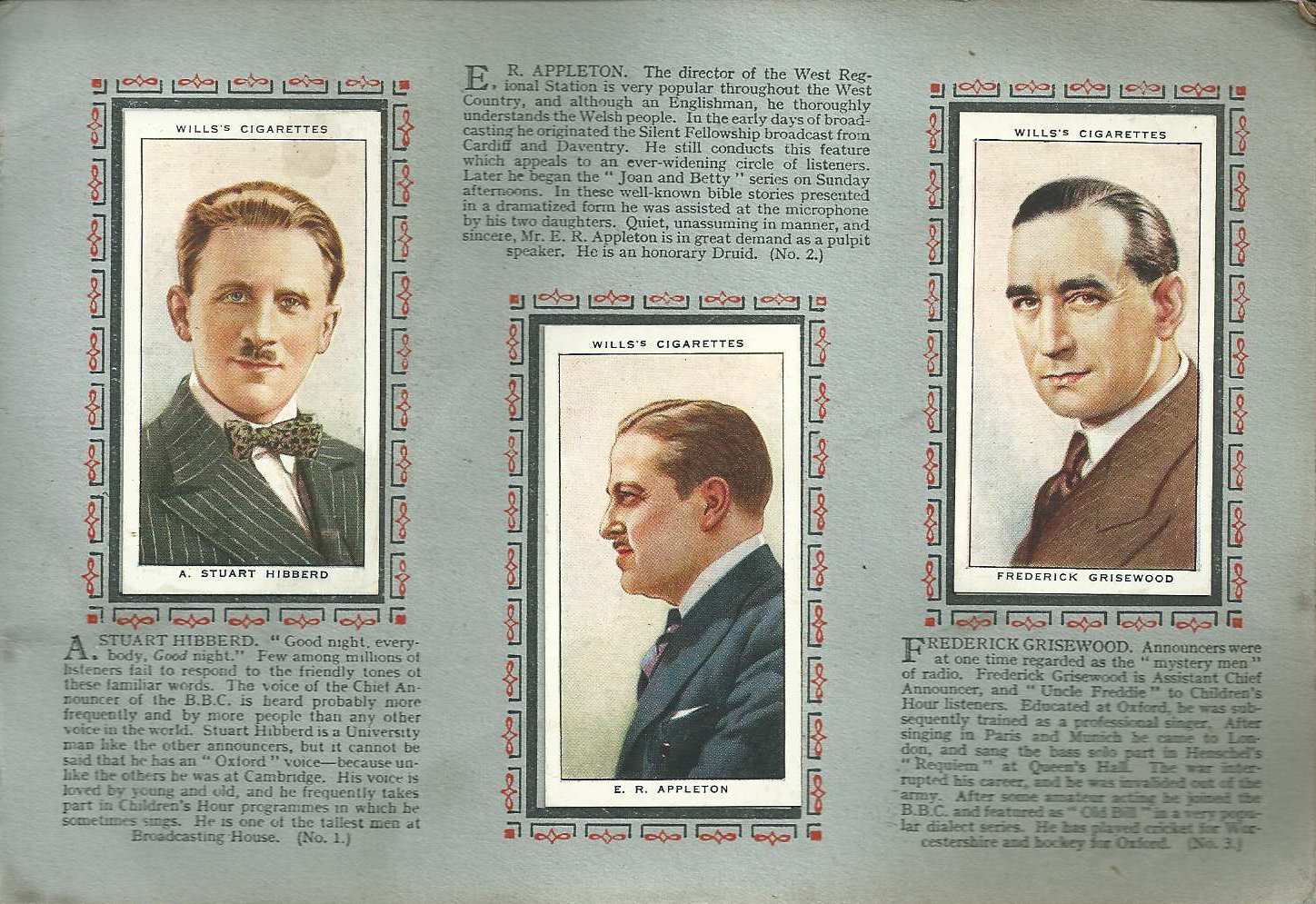 Radio Celebrities Old Tobacco Cards Booklet, Preview Page