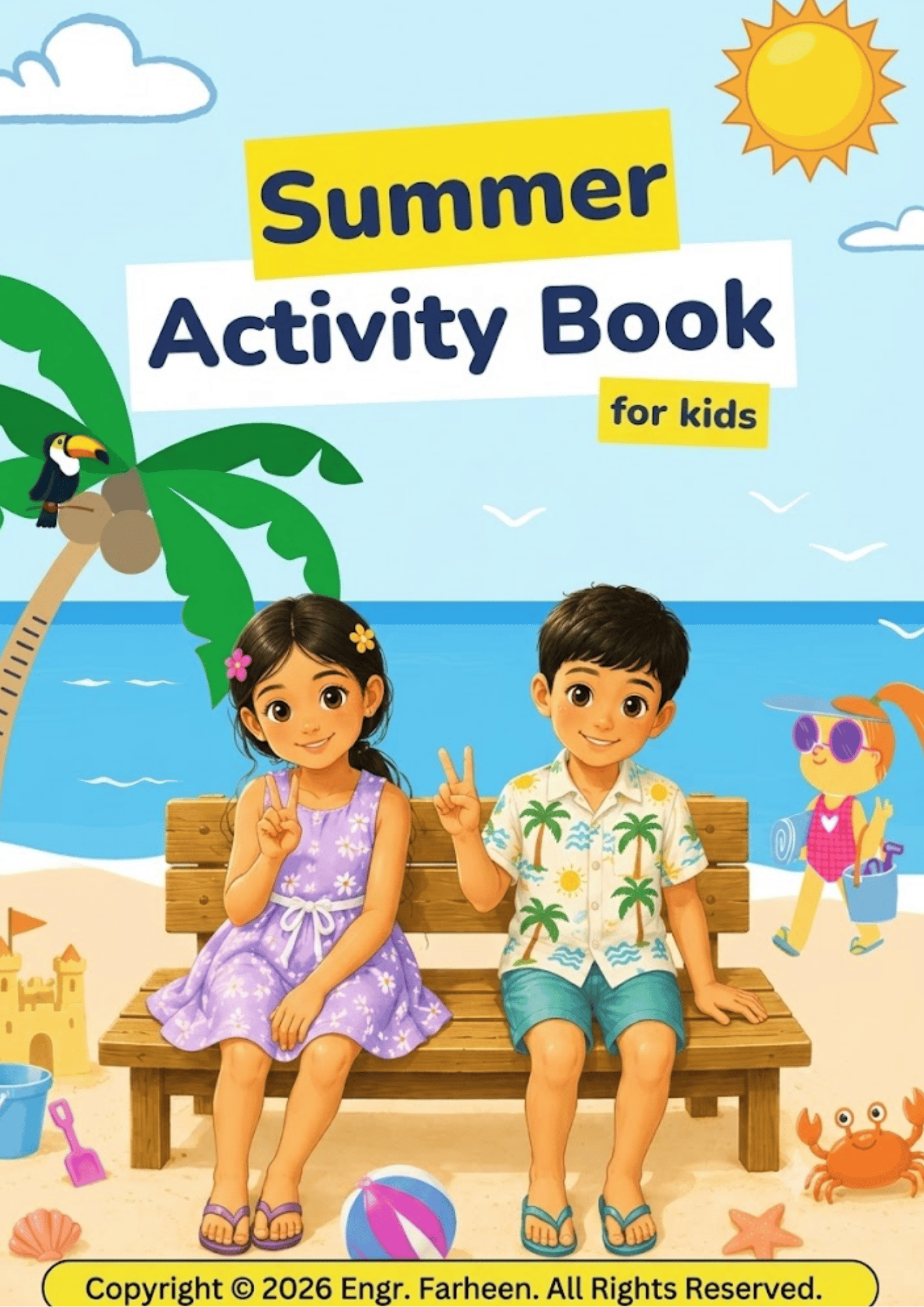 20-page printable summer activity book PDF with a cute illustrative style for kids screen-free fun